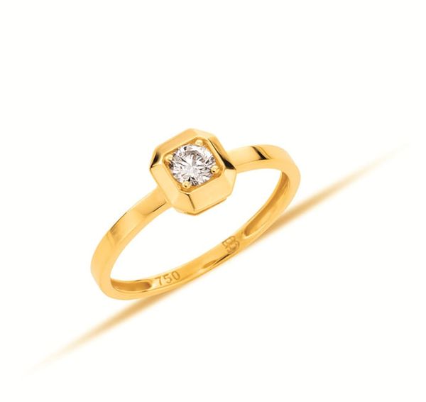 Anel Solitário em Ouro Amarelo 18k e Diamante